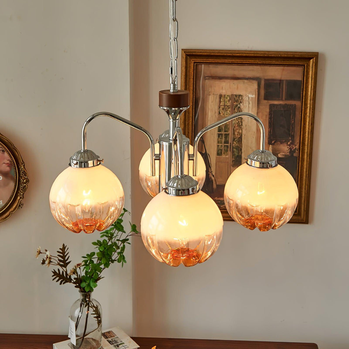 Ulliria Chandelier Art Nordique Fleur En Noyer Et Verre - Neutralighting