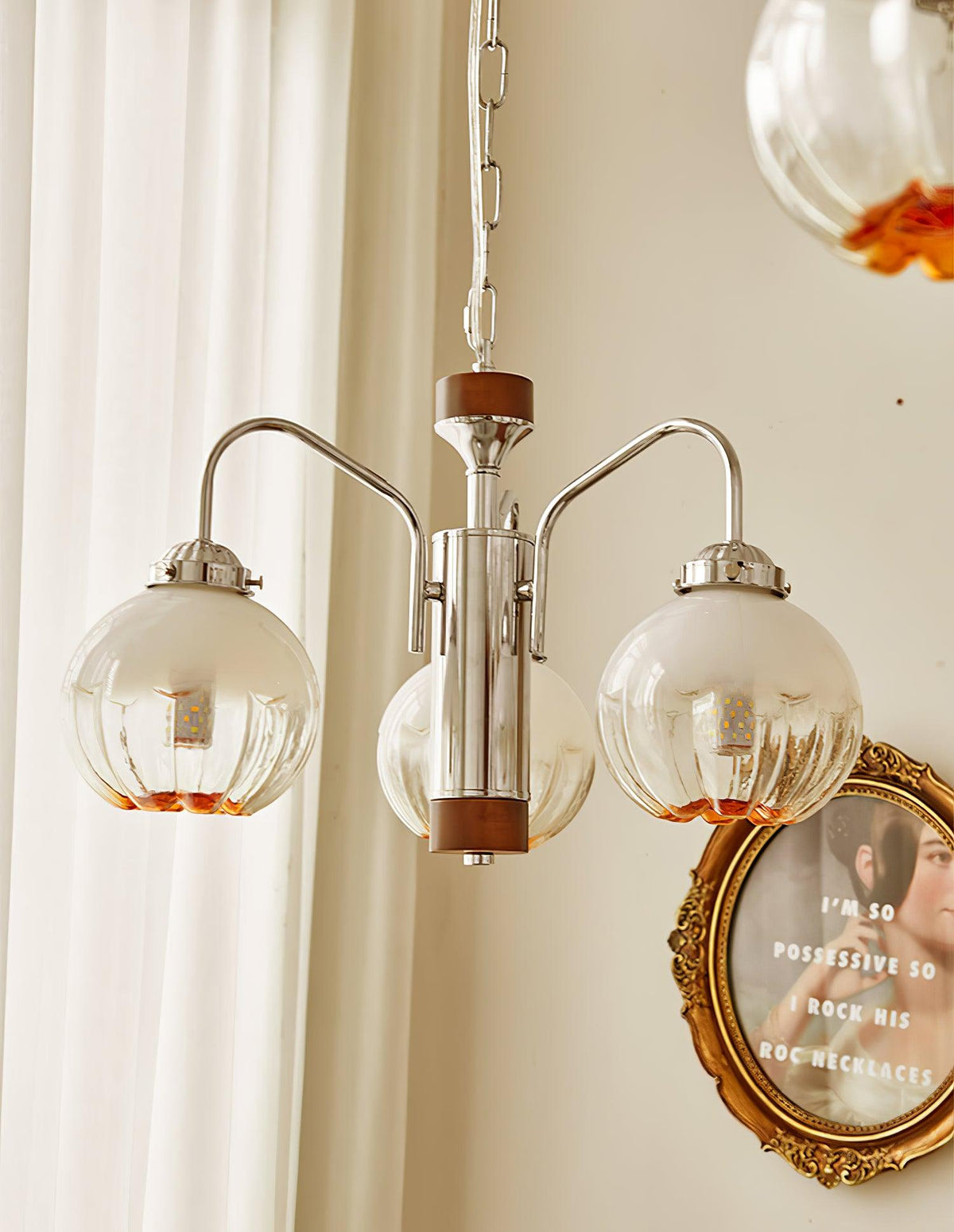 Ulliria Chandelier Art Nordique Fleur En Noyer Et Verre - Neutralighting