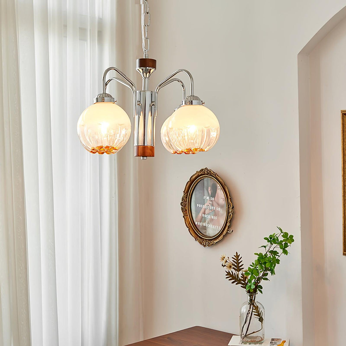 Ulliria Chandelier Art Nordique Fleur En Noyer Et Verre - Neutralighting