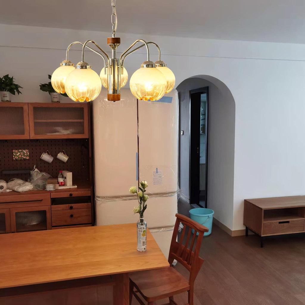 Ulliria Chandelier Art Nordique Fleur En Noyer Et Verre - Neutralighting
