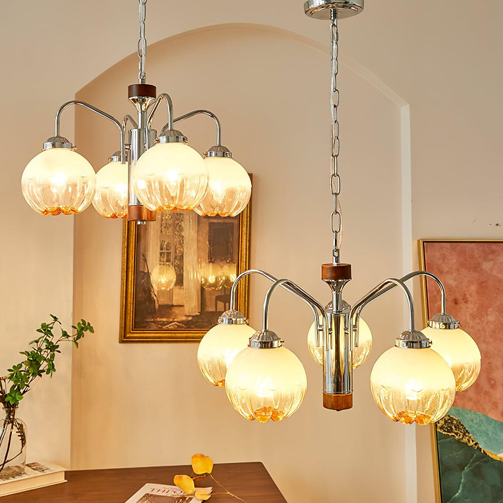 Ulliria Chandelier Art Nordique Fleur En Noyer Et Verre - Neutralighting