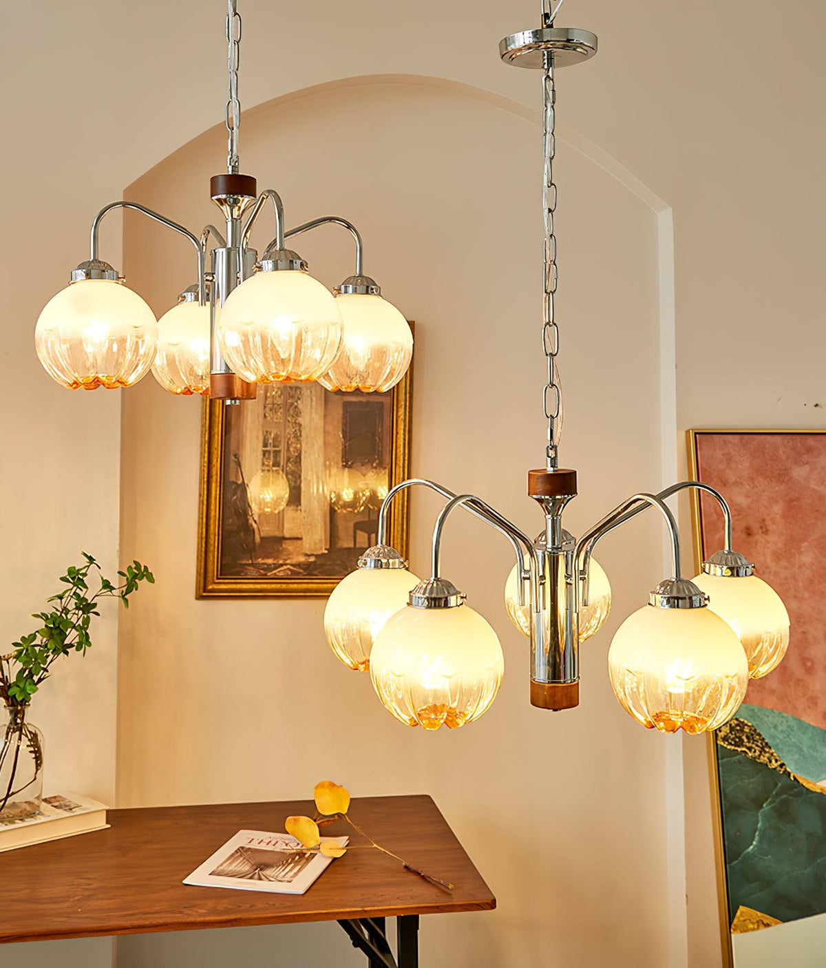 Ulliria Chandelier Art Nordique Fleur En Noyer Et Verre - Neutralighting