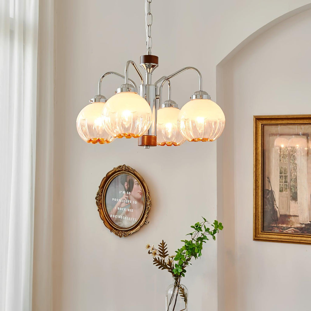 Ulliria Chandelier Art Nordique Fleur En Noyer Et Verre - Neutralighting