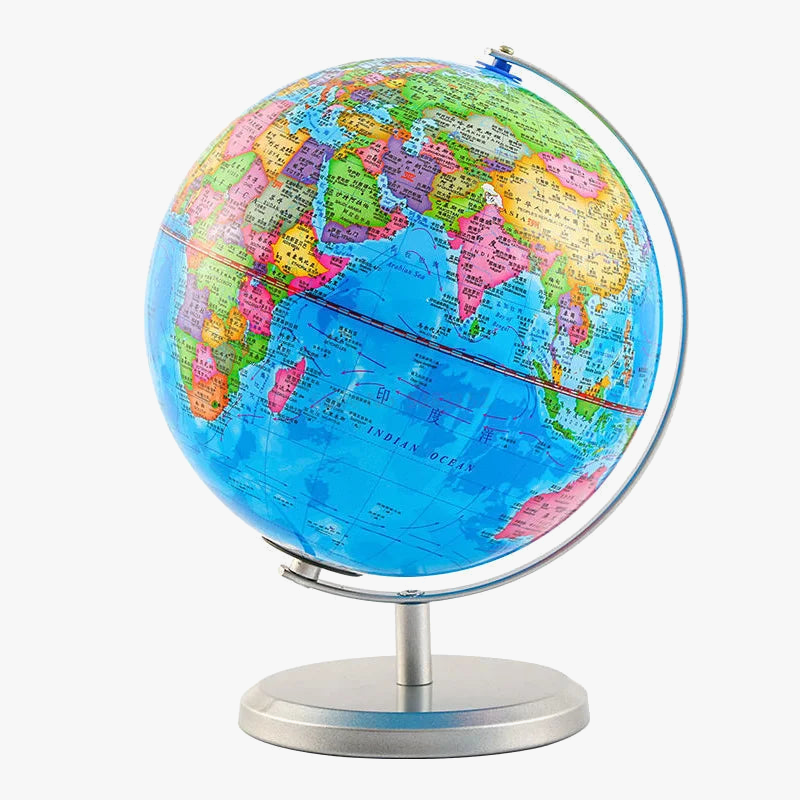 globe étudiant géographie avec lampe et base métallique pour bureau