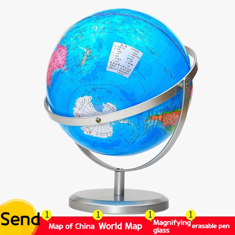 globe étudiant géographie avec lampe et base métallique pour bureau