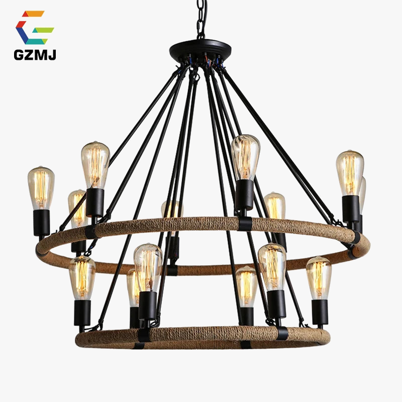 Suspension Industrielle Thaïs Brume en Corde de Chanvre