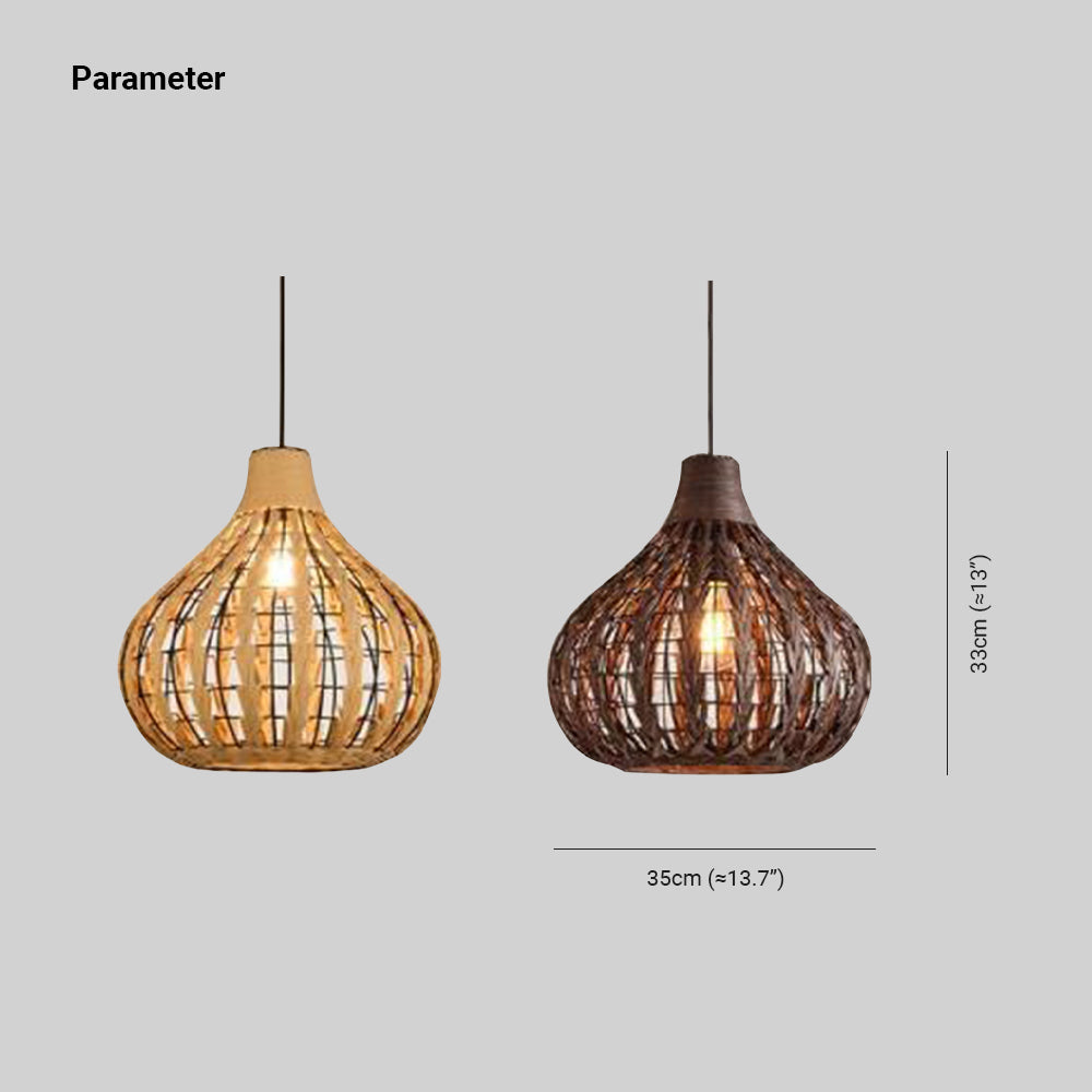 Ritta Suspension Globe Simple, Métal/Rotin, Marron Foncé/Marron Clair, Bar/Cuisine - Neutralighting