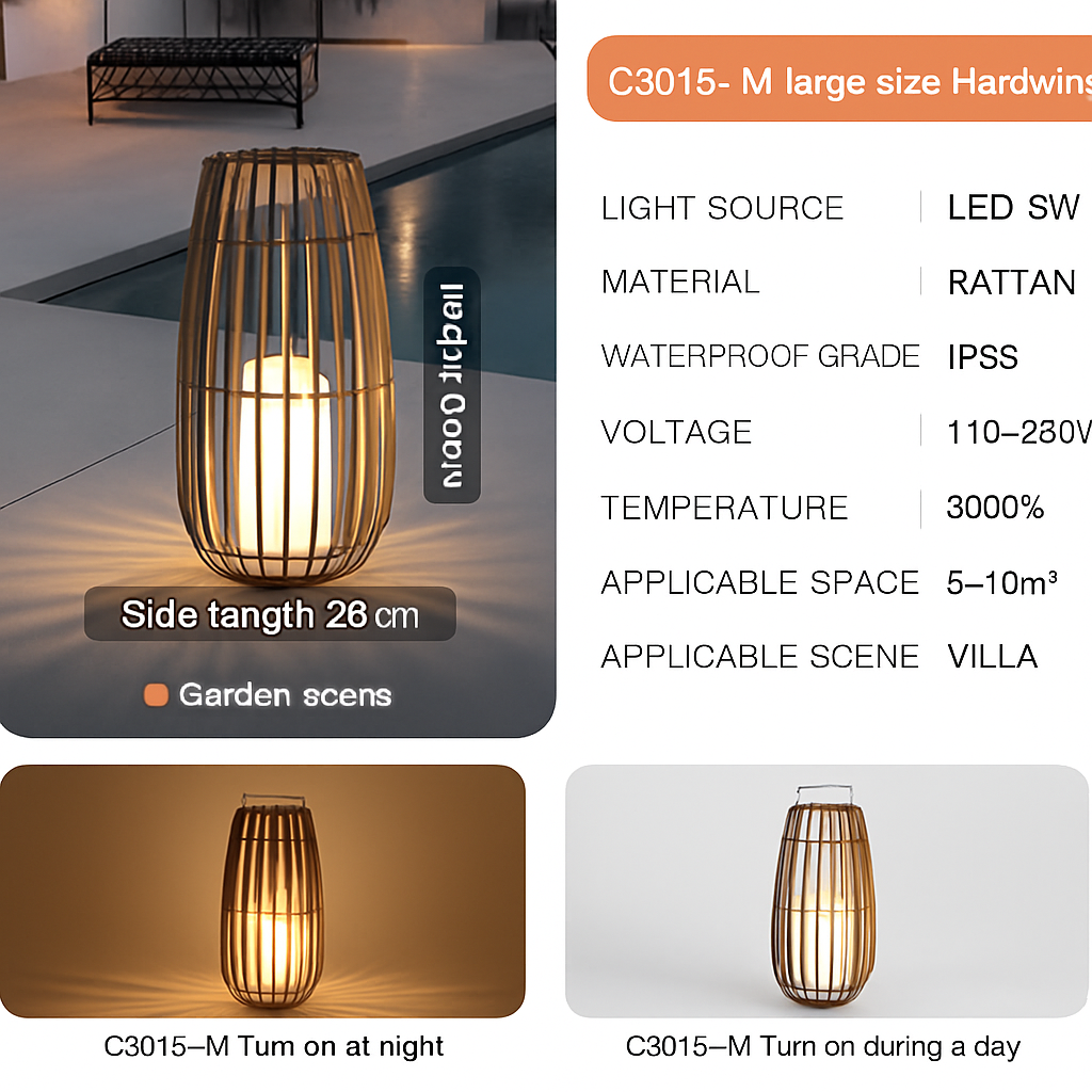 Lampadaire — Jardin extérieur lumière solaire rotin IP65 étanche lampadaire Villa cour paysage pelouse lumière pour jardin Patio clôture décor