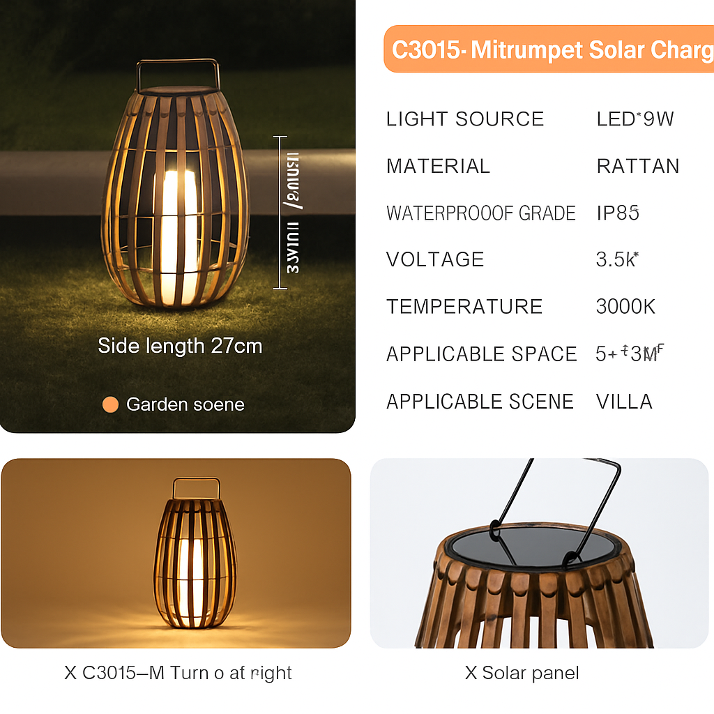 Lampadaire — Jardin extérieur lumière solaire rotin IP65 étanche lampadaire Villa cour paysage pelouse lumière pour jardin Patio clôture décor