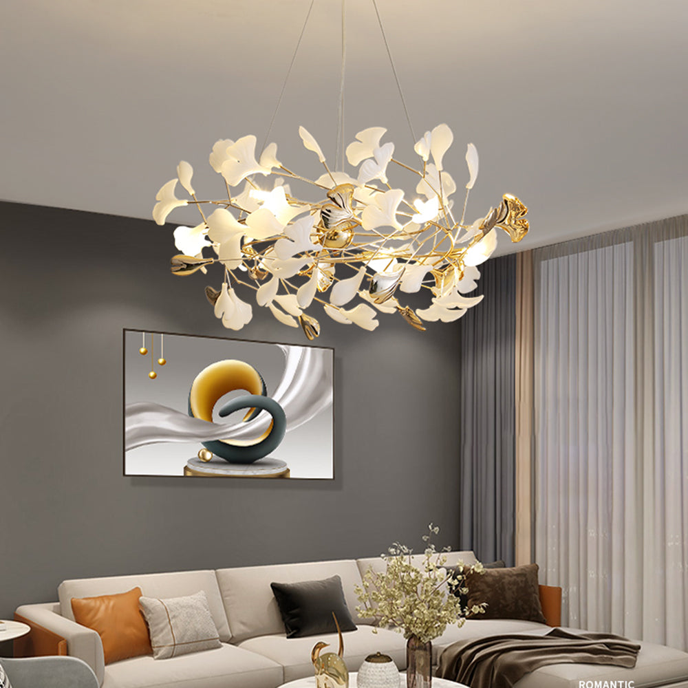 Jarn Suspension Feuille/Multi Moderne Métal/Céramique Doré/Blanc Salon - 16