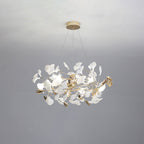 Jarn Suspension Feuille/Multi Moderne Métal/Céramique Doré/Blanc Salon - D60 cm hauteur 40 cm.48 pièces