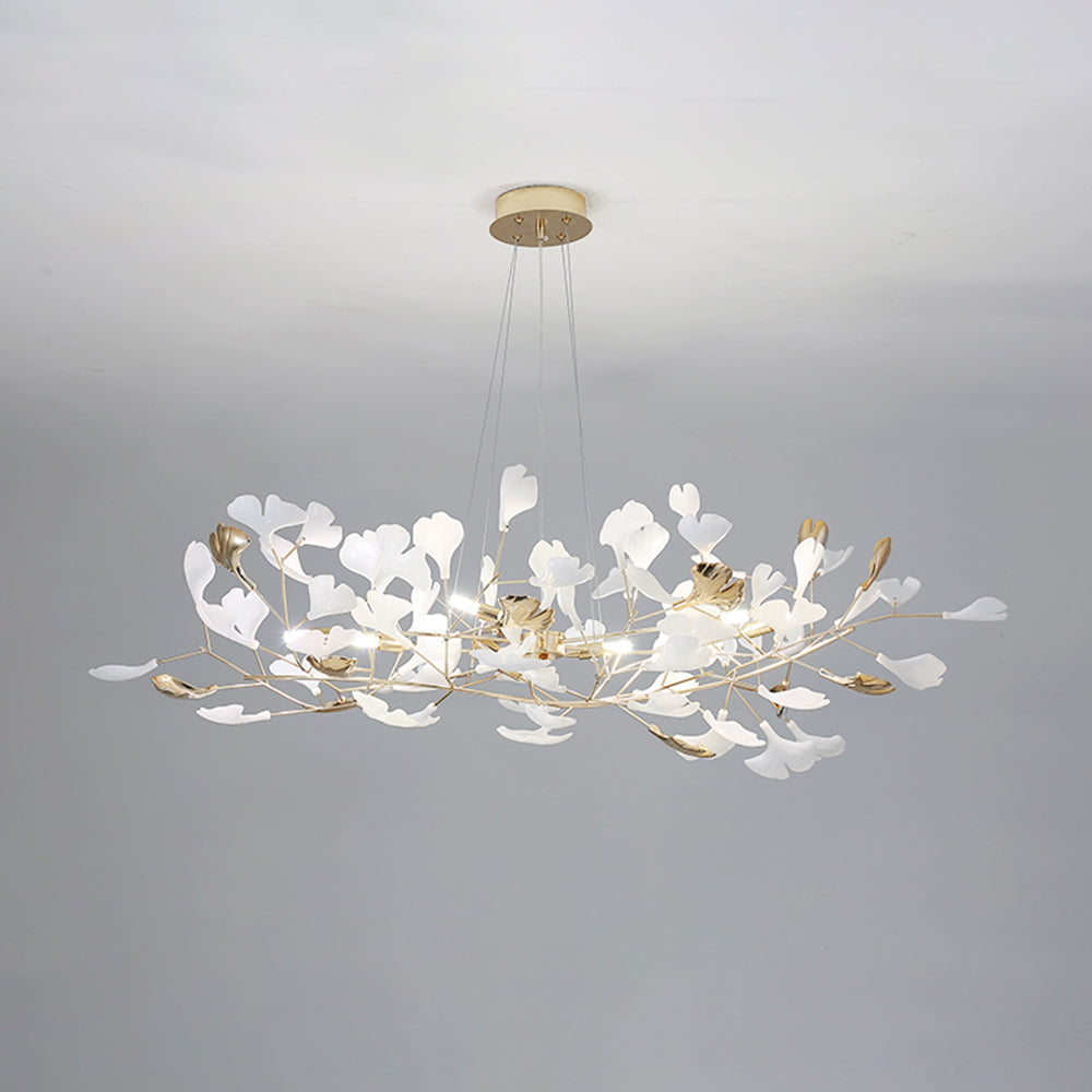 Jarn Suspension Feuille/Multi Moderne Métal/Céramique Doré/Blanc Salon - longueur 125 cm largeur 40 cm hauteur 40 cm.84 pièces