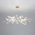 Jarn Suspension Feuille/Multi Moderne Métal/Céramique Doré/Blanc Salon - longueur 125 cm largeur 40 cm hauteur 40 cm.84 pièces