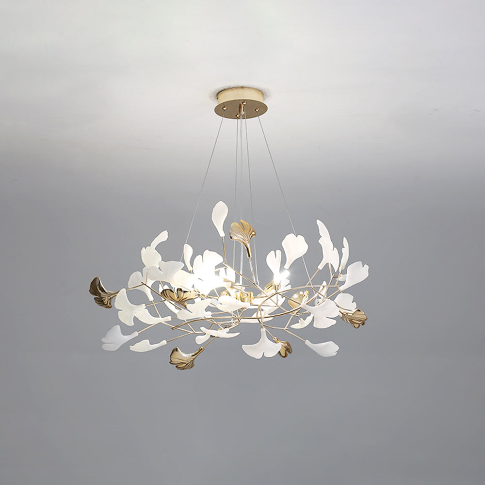 Jarn Suspension Feuille/Multi Moderne Métal/Céramique Doré/Blanc Salon - longueur 80 cm largeur 40 cm hauteur 40 cm.48 pièces
