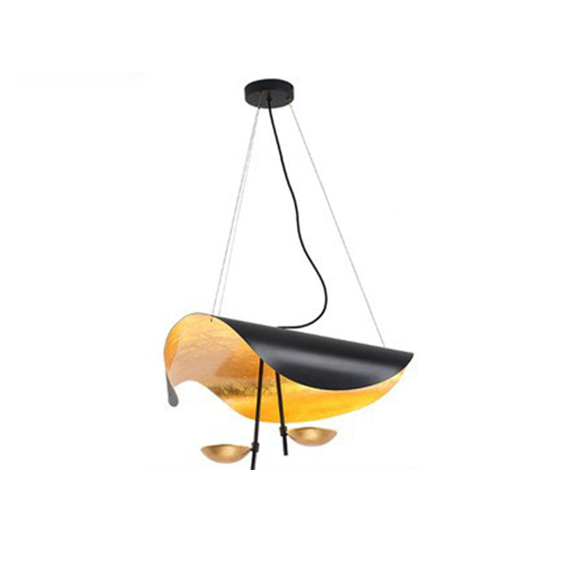 Jexie Plafonnier Feuille Moderne Salon Chambre à Coucher - 2Lumières-60 cm - Noir + Or - Suspension