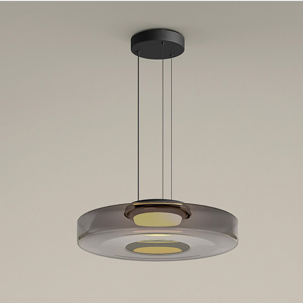 Jojo Suspension Verre Structure à Plusieurs Niveaux - Gris Fumé - 1Couche D25 cm - Blanc Chaud