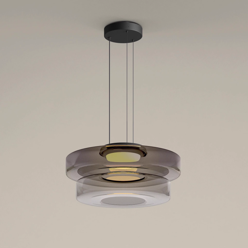 Jojo Suspension Verre Structure à Plusieurs Niveaux - Gris Fumé - 2Couche D35 cm - Blanc Chaud