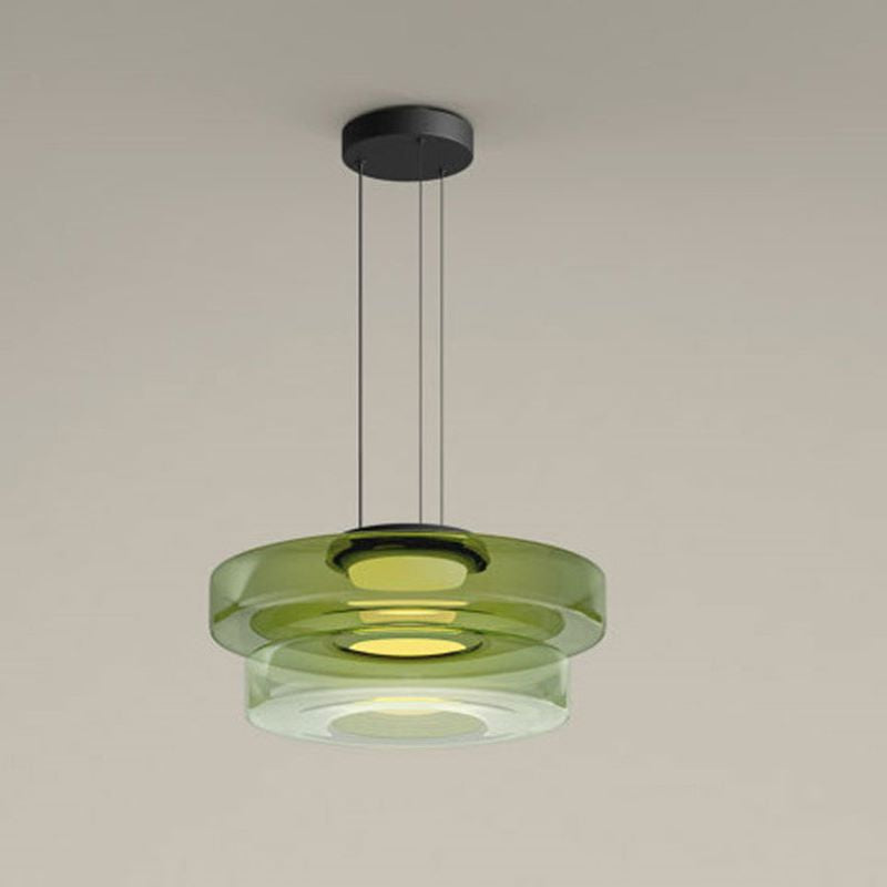 Jojo Suspension Verre Structure à Plusieurs Niveaux - Vert - 2Couche D35 cm - Blanc Chaud