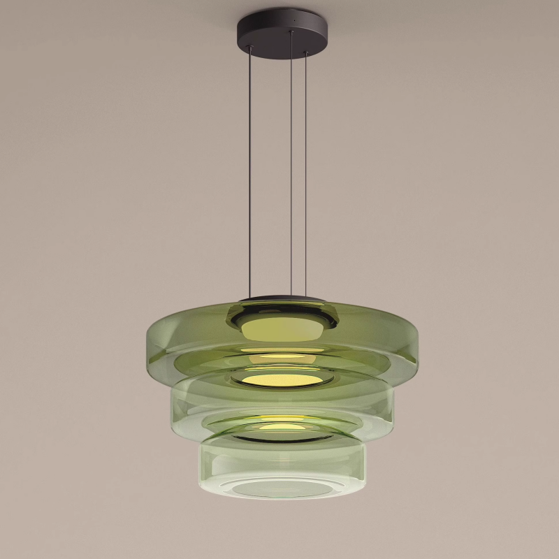 Jojo Suspension Verre Structure à Plusieurs Niveaux - Vert - 3Couche D45 cm - Blanc Chaud