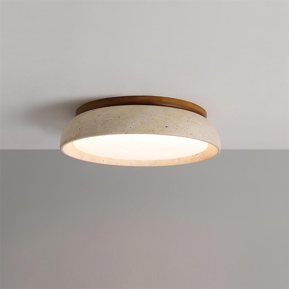 Kloris Plafonnier en pierre travertin - D30 cm - Blanc Chaud