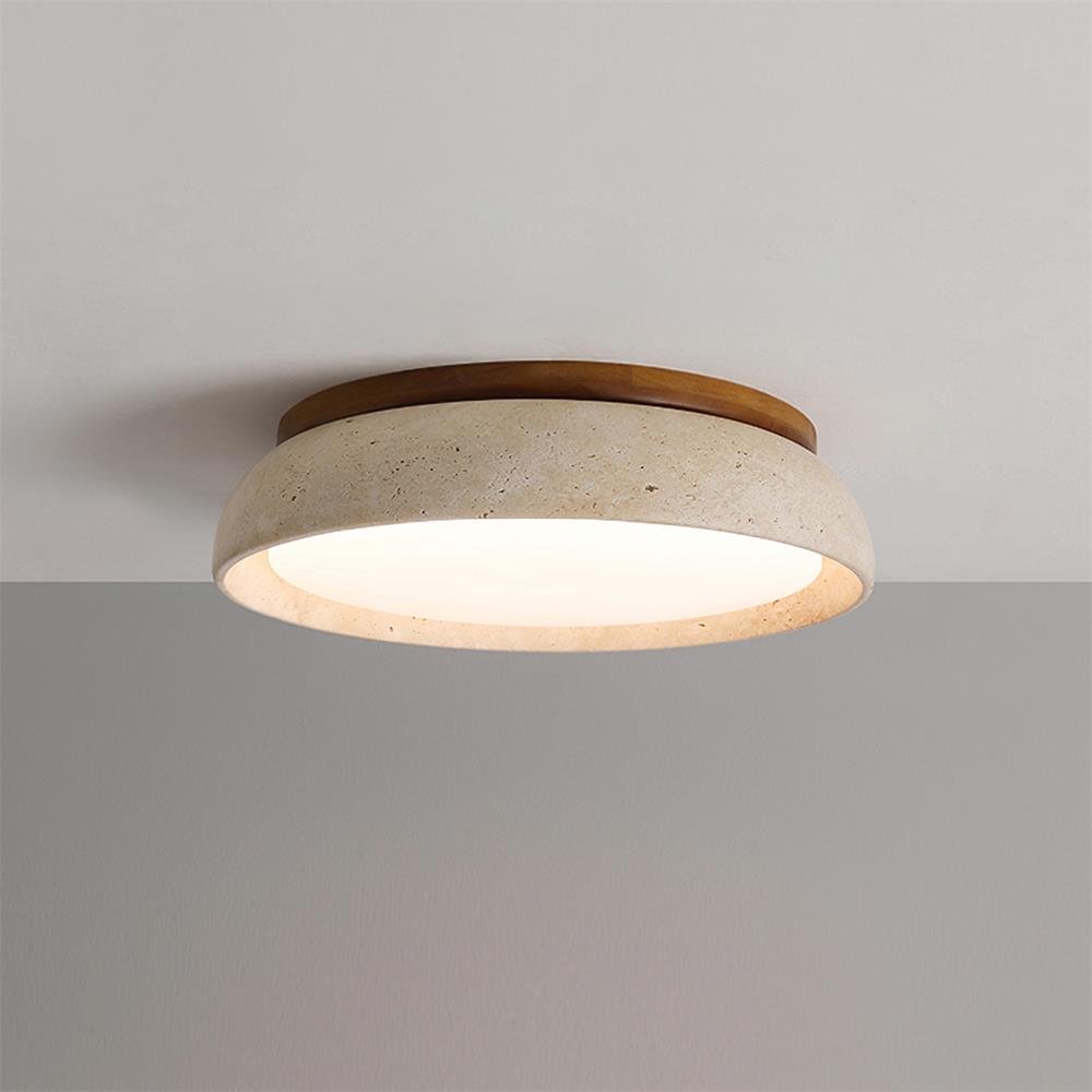 Kloris Plafonnier en pierre travertin - D43 cm - Blanc Chaud