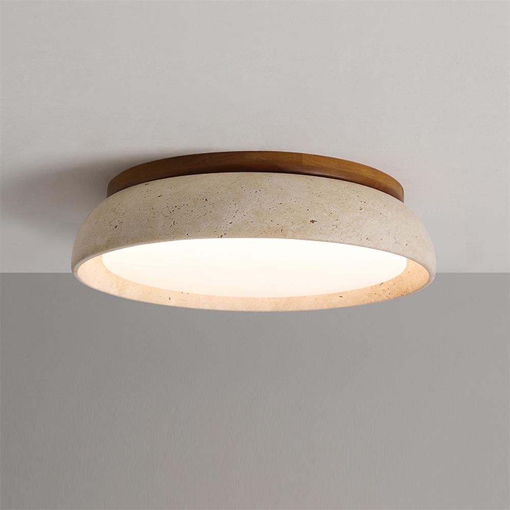 Kloris Plafonnier en pierre travertin - D55 cm - Blanc Chaud