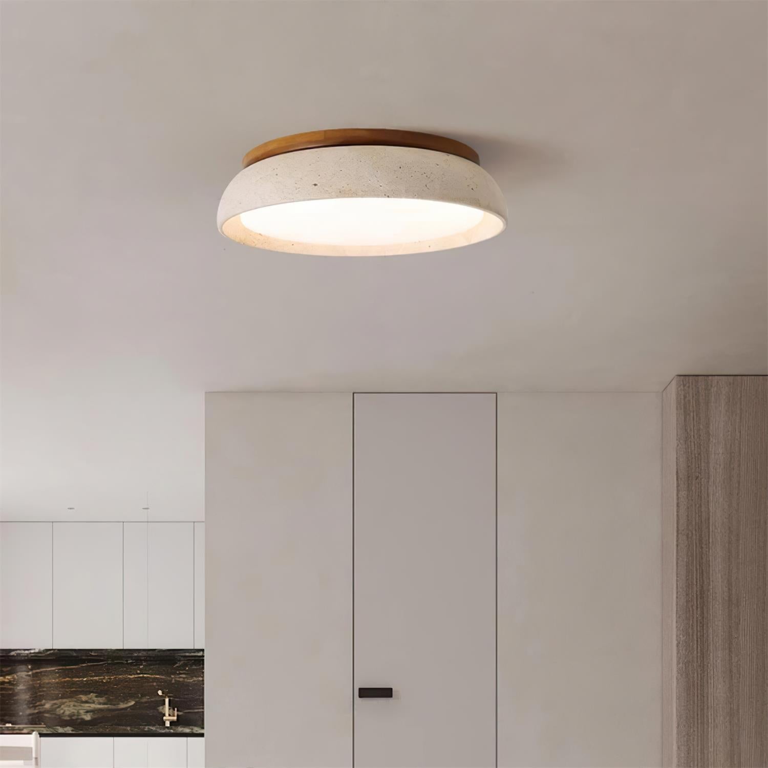 Kloris Plafonnier en pierre travertin - D55 cm - Intensité variable