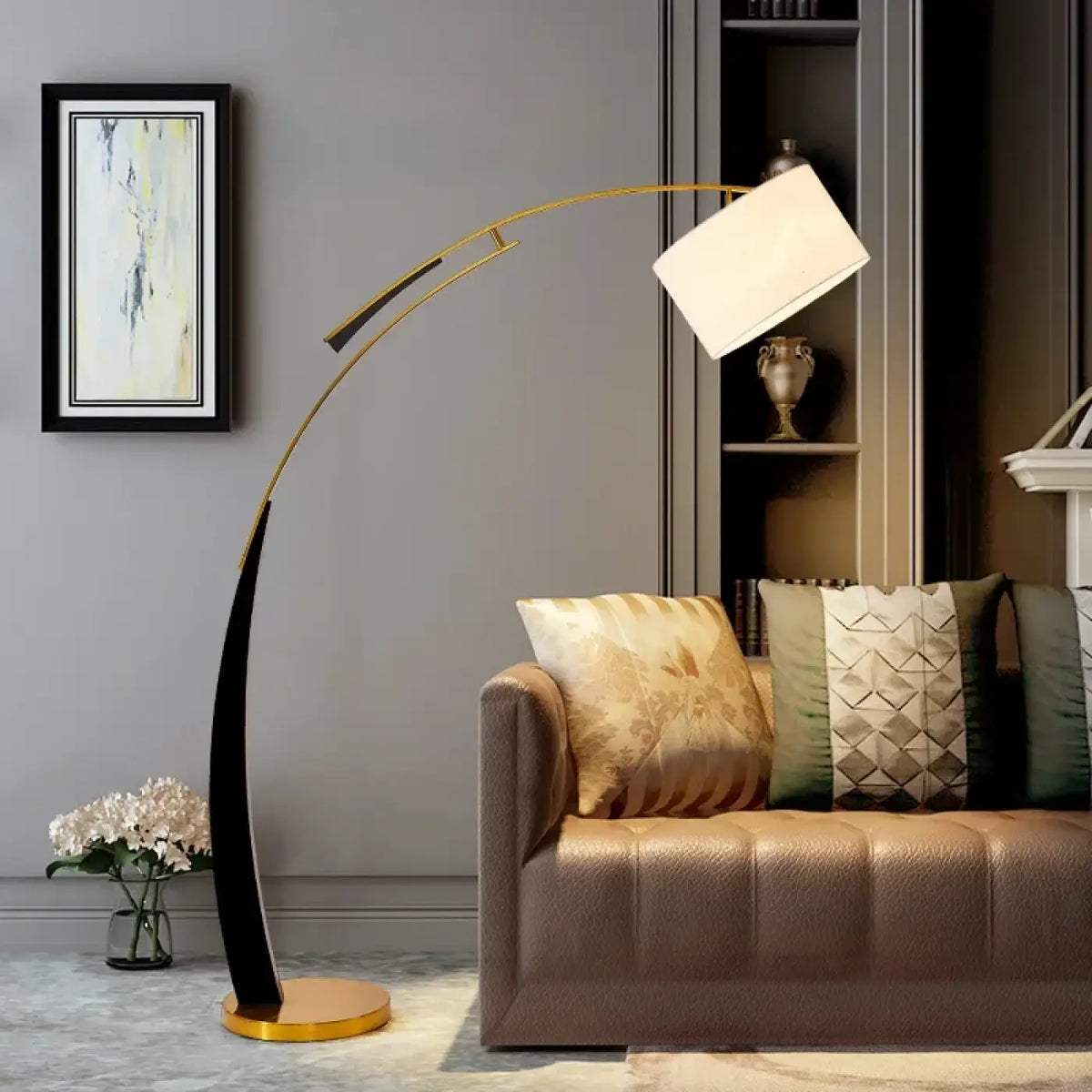 Lampadaire arc design moderne avec abat jour tissu – Néolys Orée