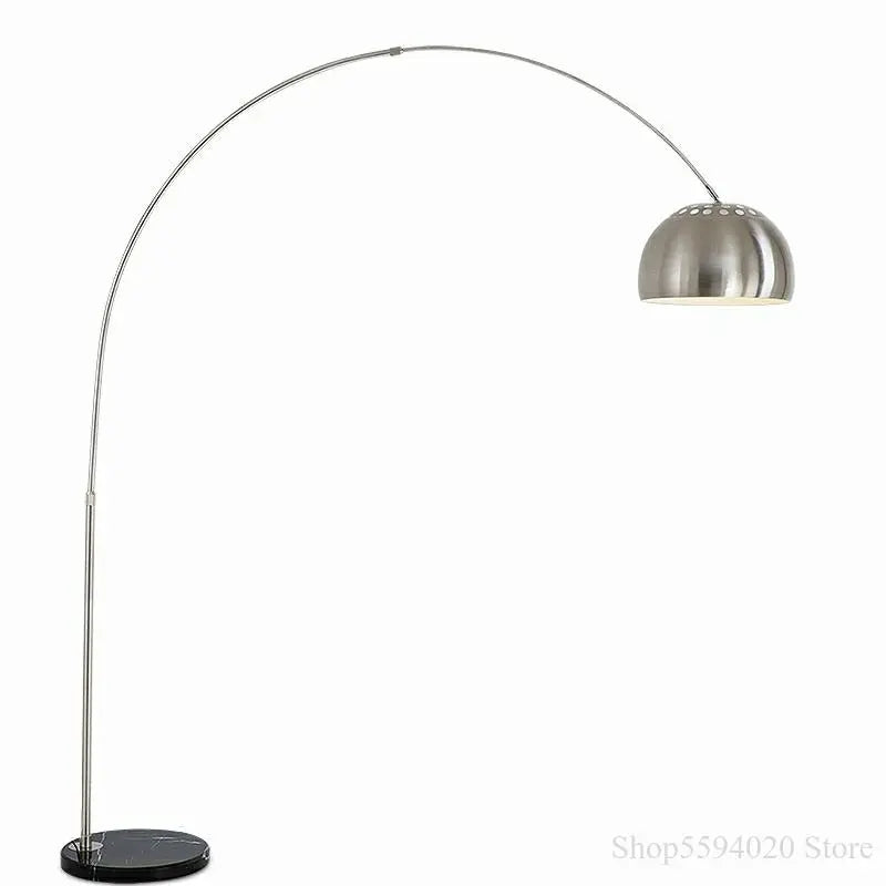 Lampadaire arc nordique pliant et rotatif en marbre et bois, argenté, pour étude, salon et chambre – Valombre Courbe