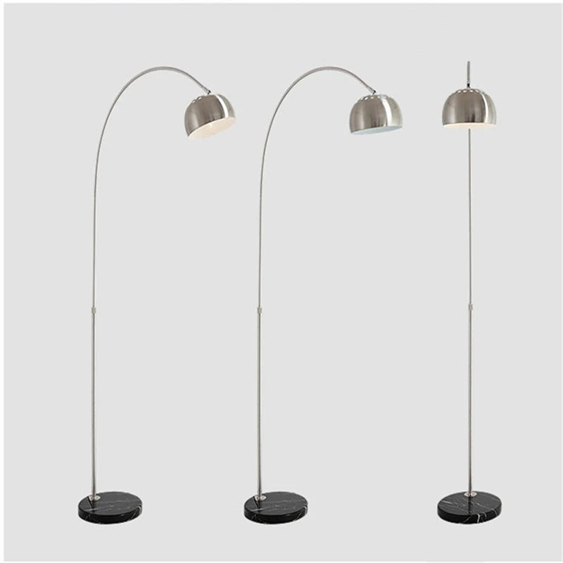 Lampadaire arc nordique pliant et rotatif en marbre et bois, argenté, pour étude, salon et chambre – Valombre Courbe
