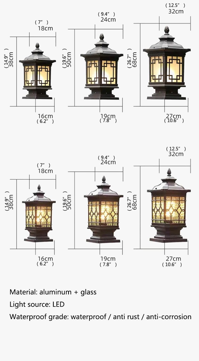 Lampadaire — Extérieur classique éclairage LED étanche pour jardin rétro