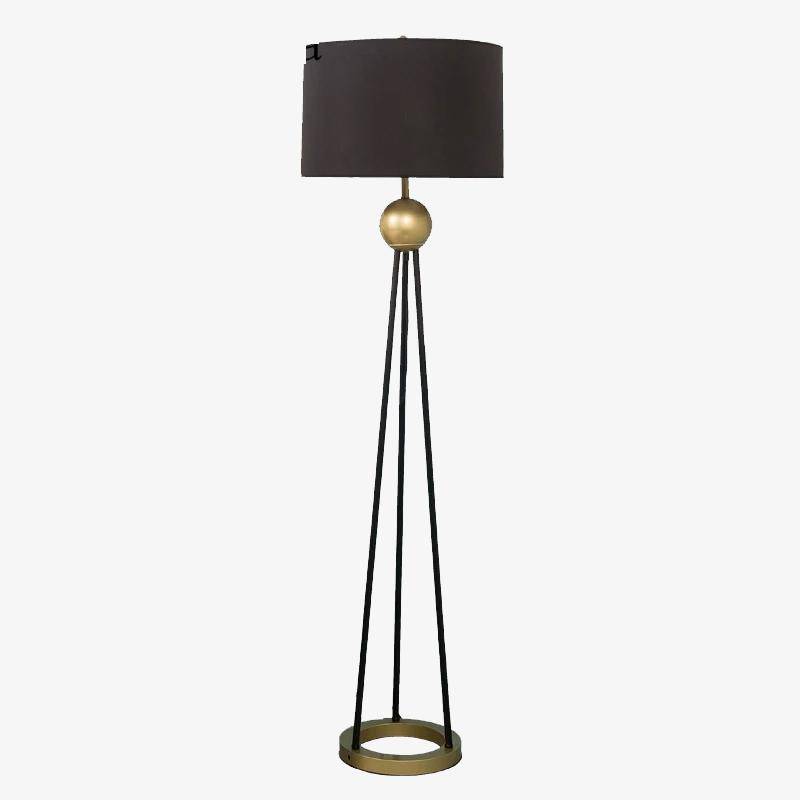 Abat-jour — LED design trois pieds reliés avec boule doré et abat-jour tissu