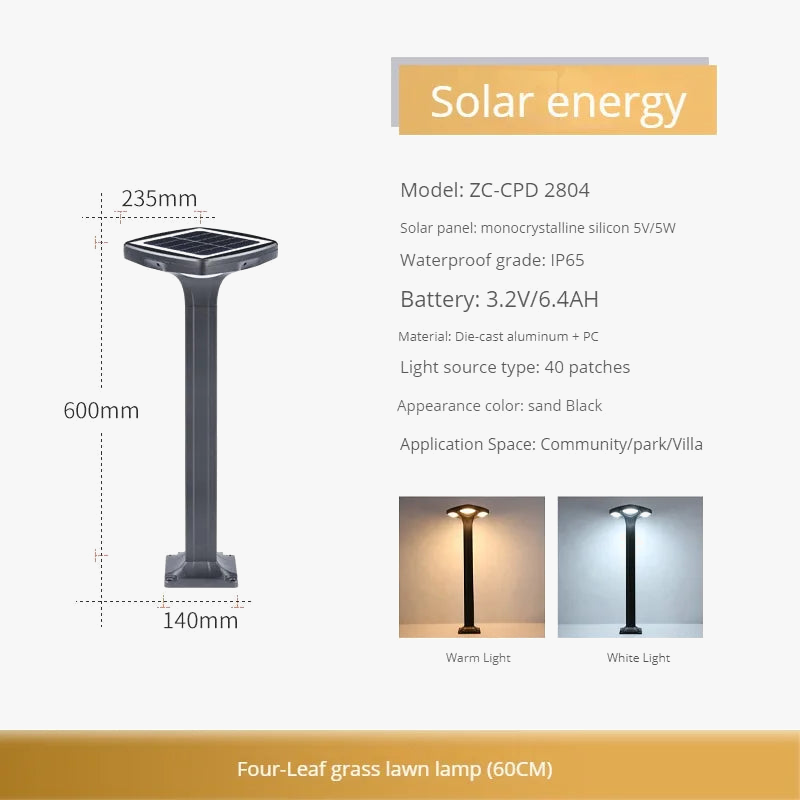 Borne de jardin LED étanche en aluminium, version solaire à silicium monocristallin ou filaire – Aurévia