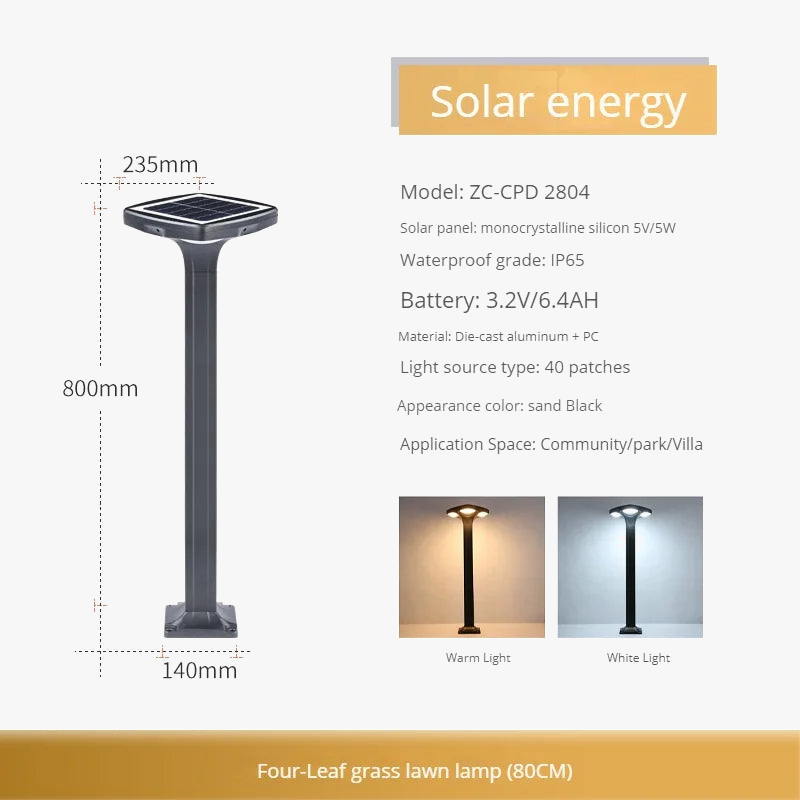 Borne de jardin LED étanche en aluminium, version solaire à silicium monocristallin ou filaire – Aurévia