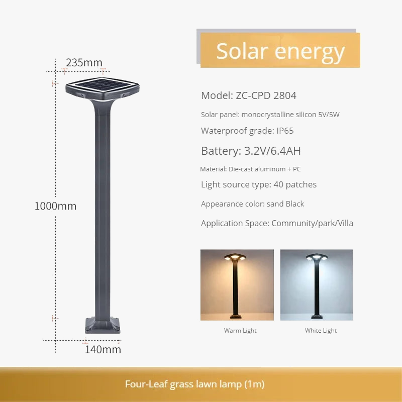 Borne de jardin LED étanche en aluminium, version solaire à silicium monocristallin ou filaire – Aurévia