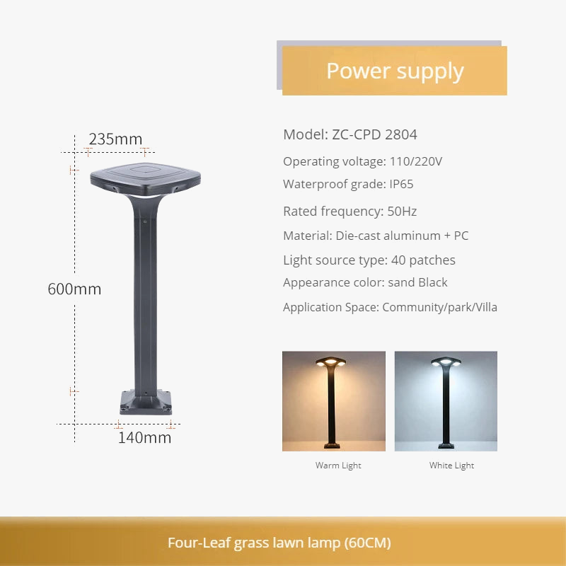 Borne de jardin LED étanche en aluminium, version solaire à silicium monocristallin ou filaire – Aurévia