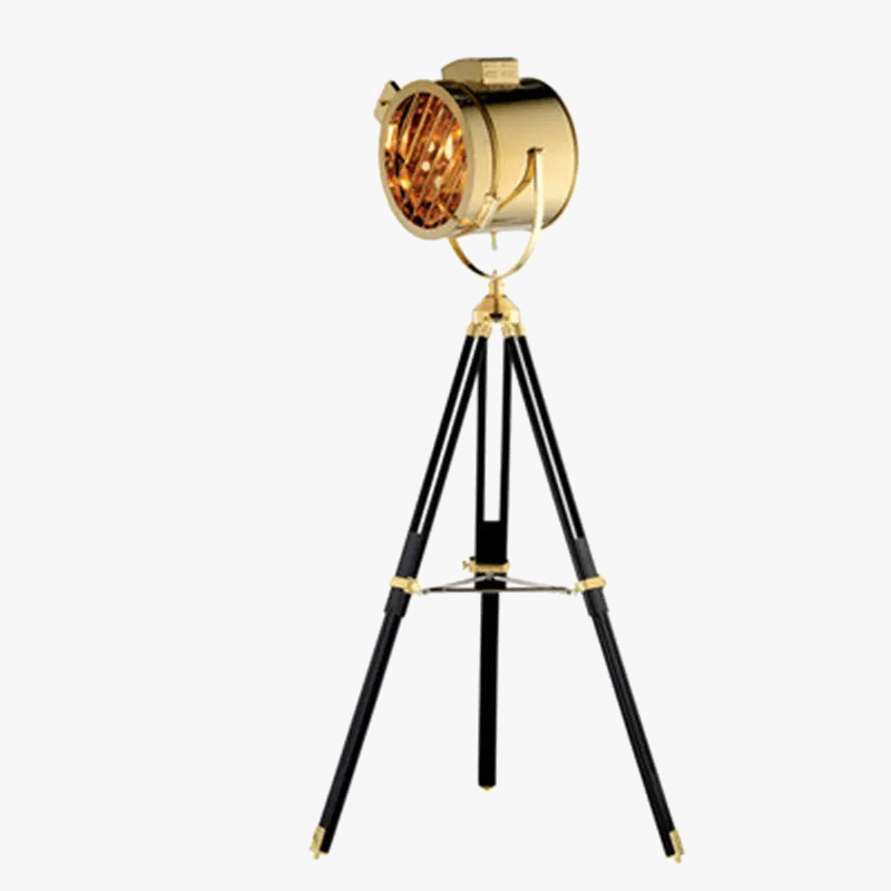 Lampadaire — Trépied industriel en bois pour intérieur moderne