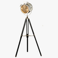 Lampadaire — Trépied rétro industriel en bois argenté doré créatif