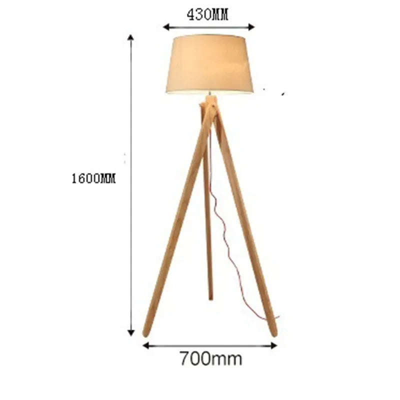 Lampadaire — Trépied rétro industriel en bois argenté doré créatif