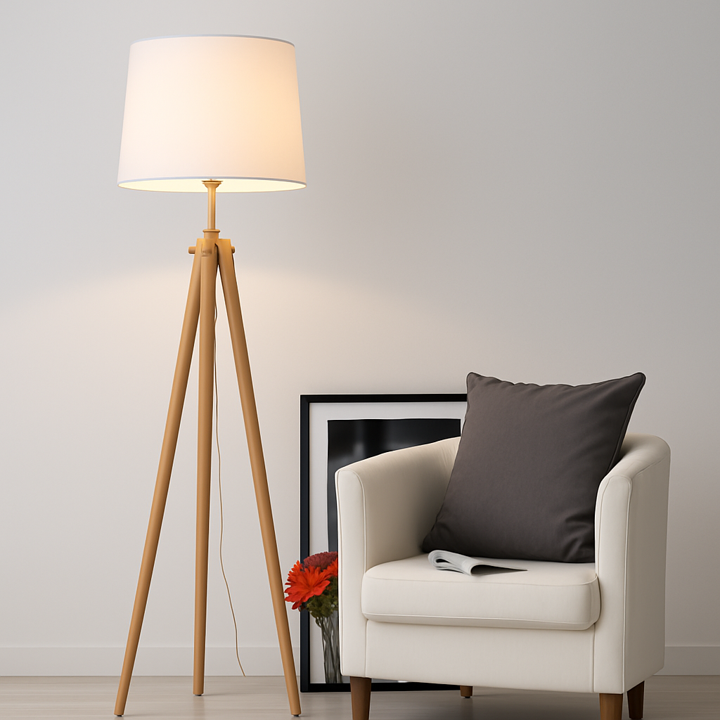 Abat-jour — Tripode en bois avec abat-jour en tissu Fabric