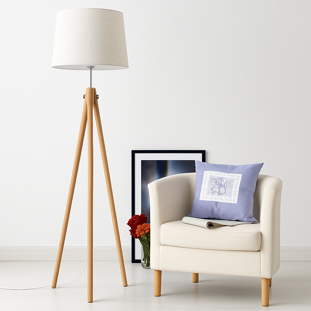 Abat-jour — Tripode en bois avec abat-jour en tissu Fabric