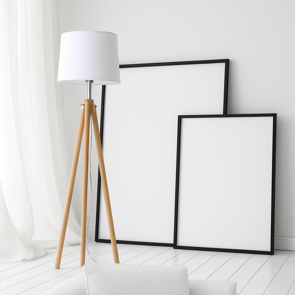 Abat-jour — Tripode en bois avec abat-jour en tissu Fabric