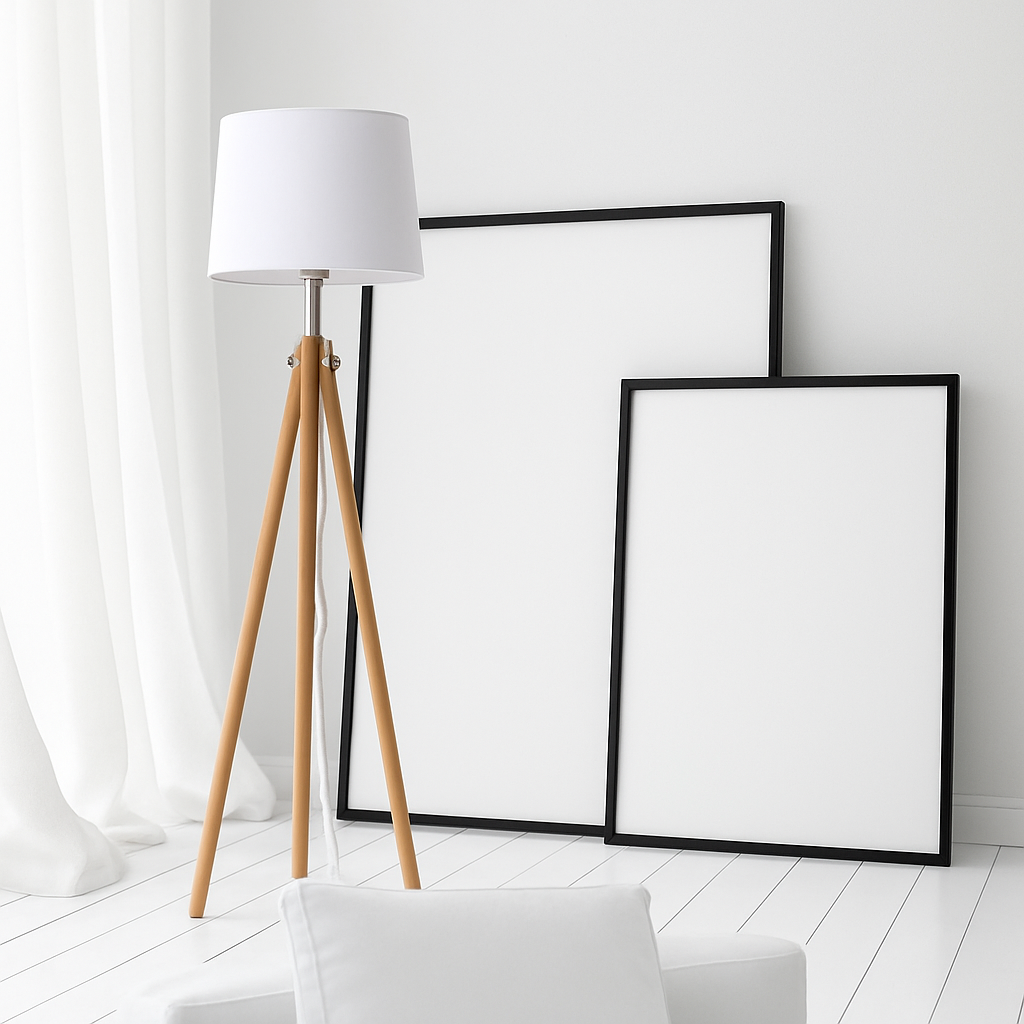 Abat-jour — Tripode en bois avec abat-jour en tissu Fabric