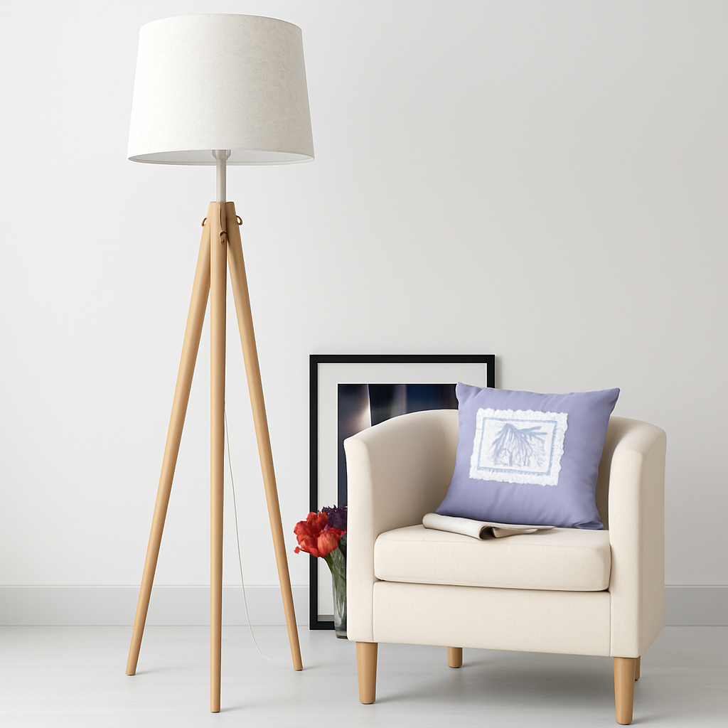 Abat-jour — Tripode en bois avec abat-jour en tissu Fabric