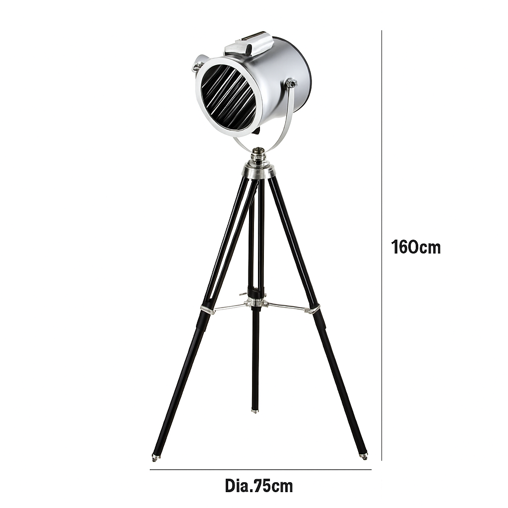 Lampadaire — Tripode à spot retro chromé Studio