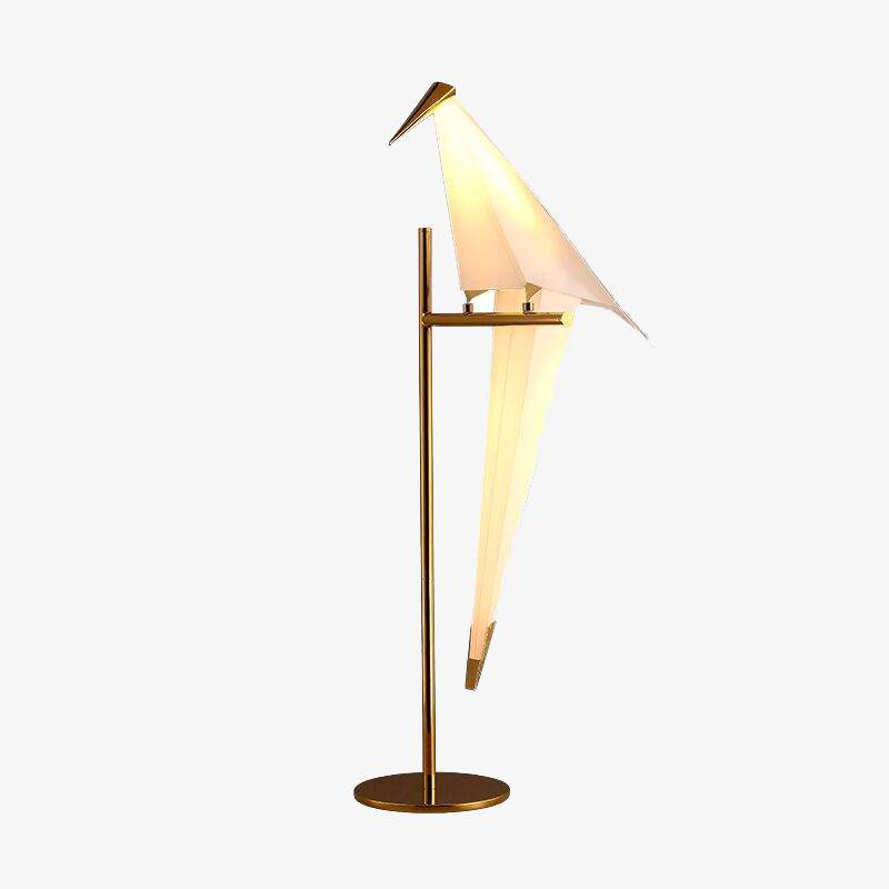 Lampe à poser en forme d'oiseau sur branche dorée