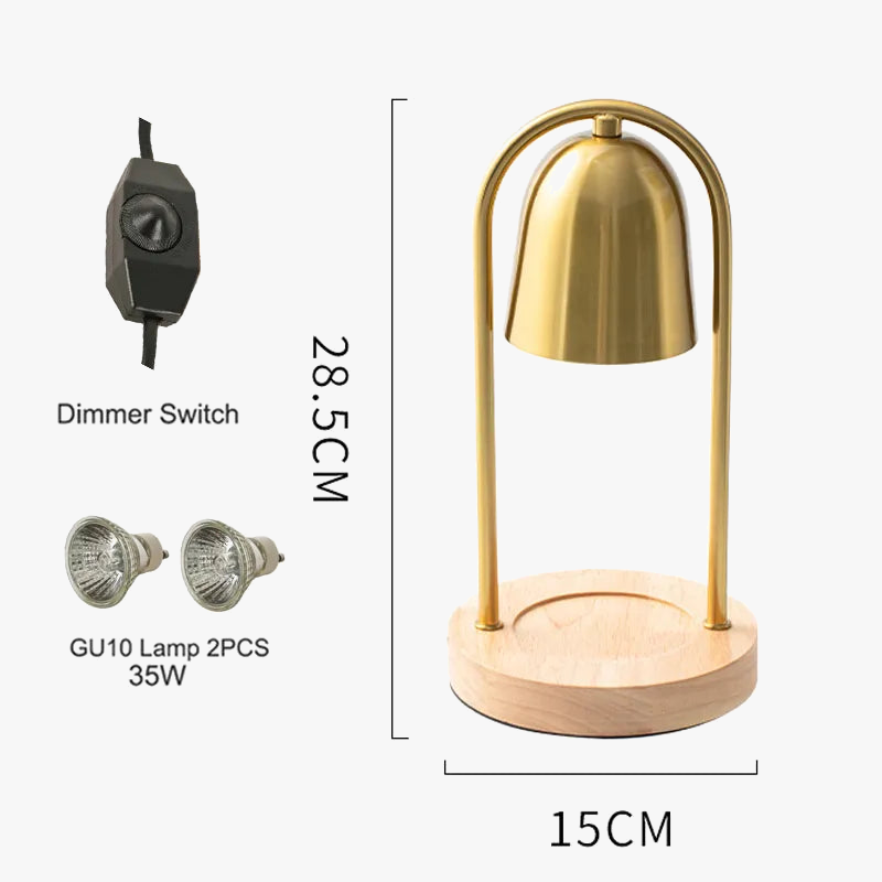 lampe décorative ambiance chauffe-bougie led aromathérapie cire fondue cloche dorée