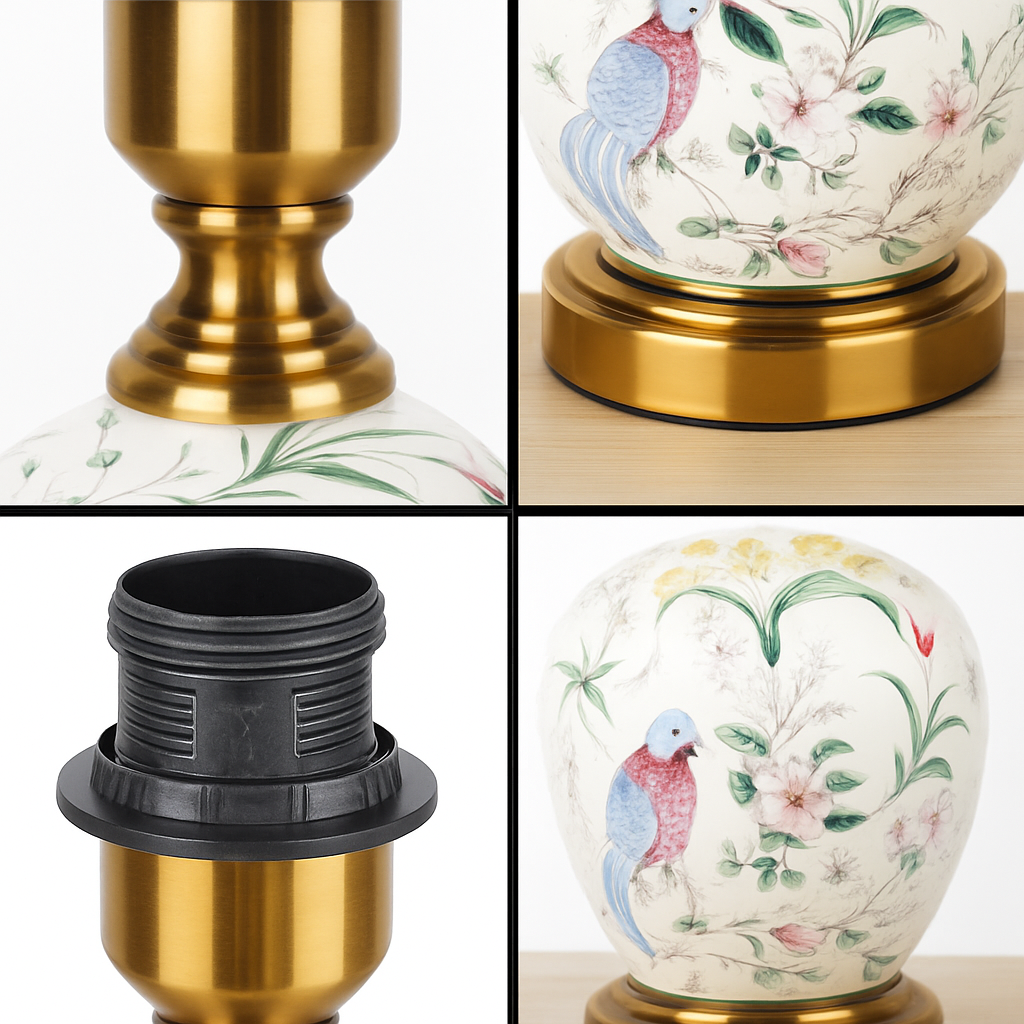 lampe de bureau céramique moderne motifs fleurs oiseaux décoration intérieure