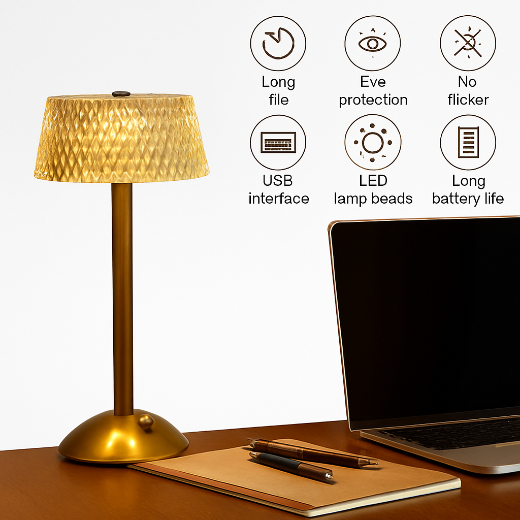 lampe de bureau cristal rétro led rechargeable protection des yeux