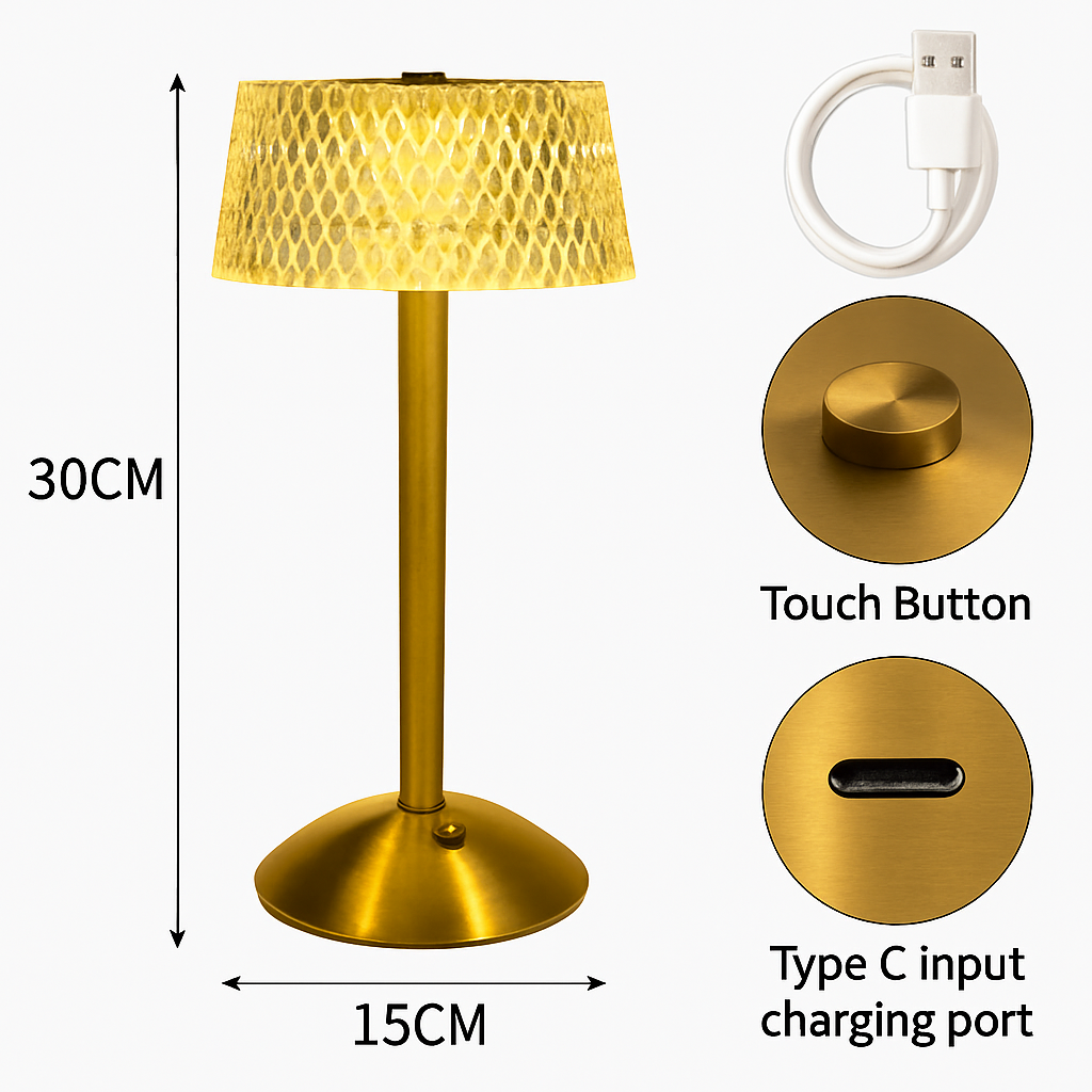 lampe de bureau cristal rétro led rechargeable protection des yeux